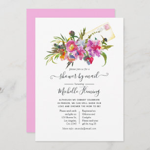 Vintage Pink Peonies Floral Baby Shower by Mail Invitation