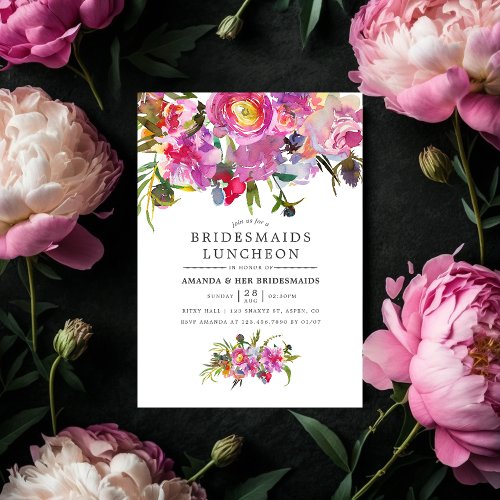 Vintage Pink Peonies Floral Bridesmaids Luncheon Invitation