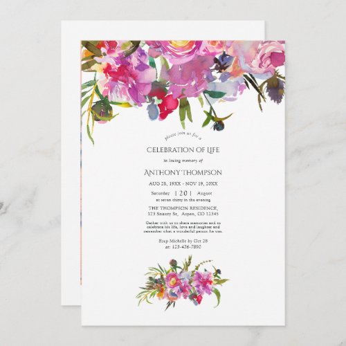 Vintage Pink Peonies Floral Celebration of Life Invitation