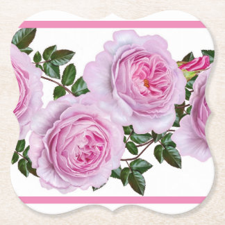 Vintage Pink Peonies Paper Coaster