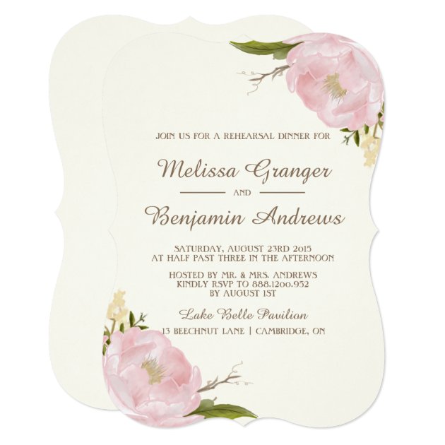 Vintage Pink Peonies Rehearsal Dinner Invitation