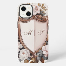Vintage Pink Peonies Rococo Wedding Crest