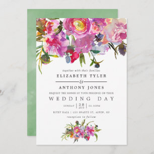 Vintage Pink Peonies Watercolor Wedding Invitation