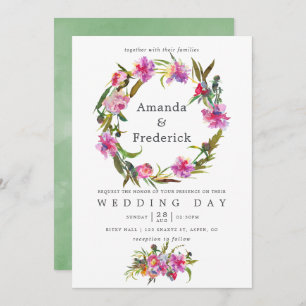 Vintage Pink Peonies Watercolor Wedding Invitation