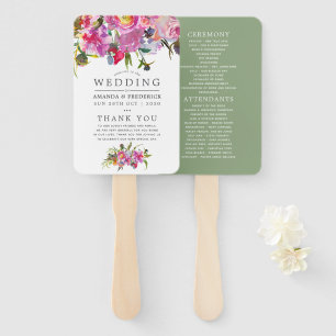 Vintage Pink Peonies Watercolor Wedding Program Hand Fan