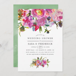 Vintage Pink Peonies Watercolor Wedding Shower Invitation