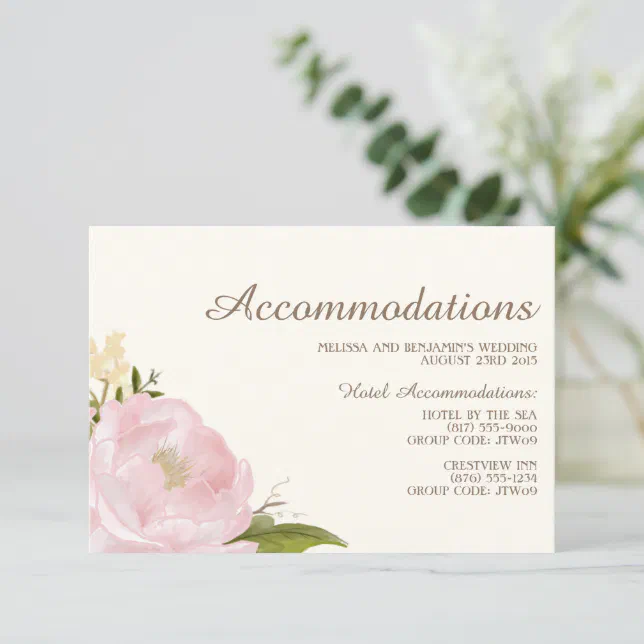 Vintage Pink Peonies Wedding Accommodations Card Zazzle