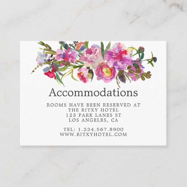 Vintage Pink Peonies Wedding Accommodations Enclosure Card (Front)