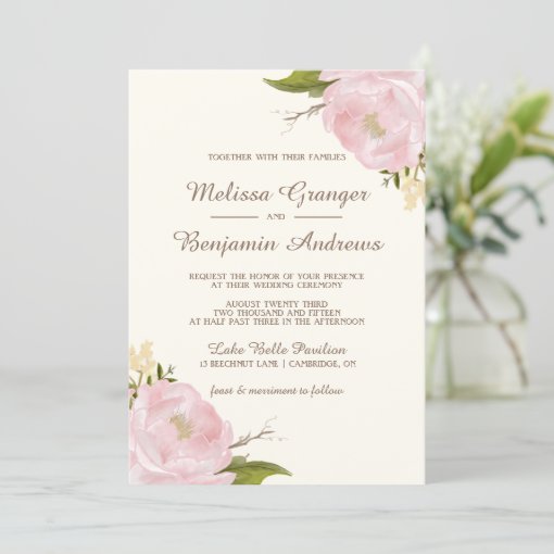 Vintage Pink Peonies Wedding Invitation | Zazzle