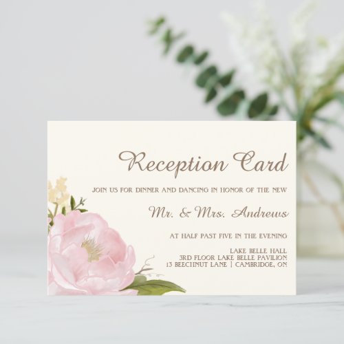 Vintage Pink Peonies Wedding Reception Card