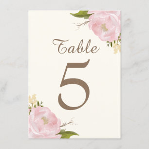 Vintage Pink Peonies Wedding Table Numbers Card