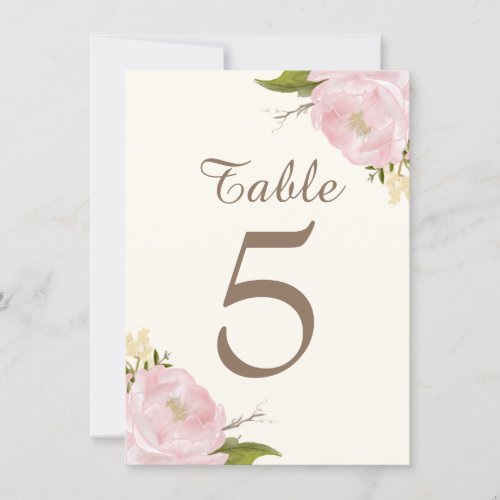 Vintage Pink Peonies Wedding Table Numbers Card Custom Invitations