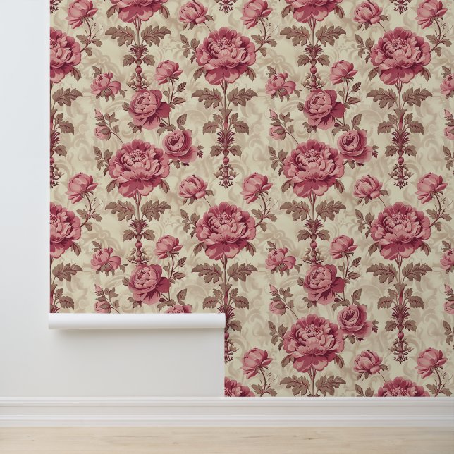 Vintage pink peony blossom & petals classic flower wallpaper  (Application)