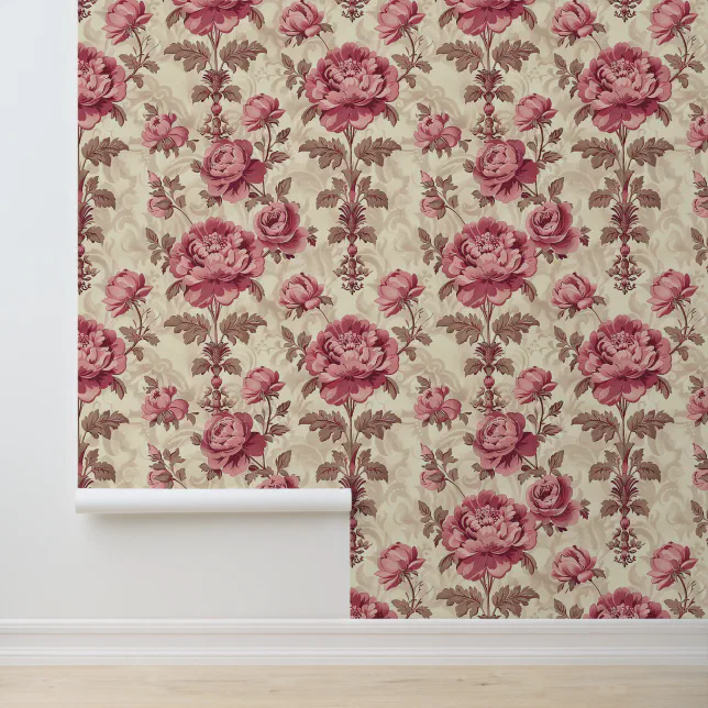 Vintage pink peony blossom & petals classic flower wallpaper | Zazzle