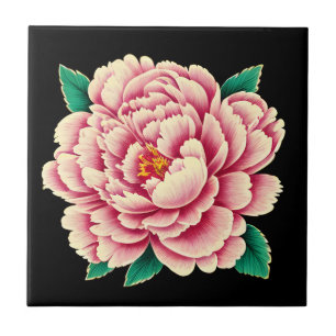 Vintage Pink Peony Flower Ceramic Tile