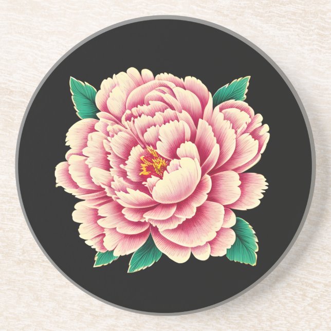Vintage Pink Peony Flower Coaster (Front)