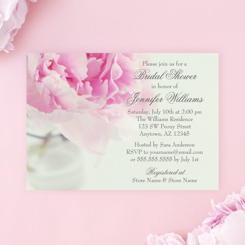 Vintage Pink Peony Mason Jar Bridal Shower Invitation