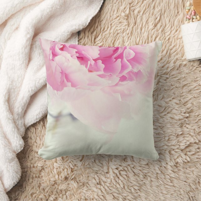 Vintage Pink Peony Mason Jar Throw Pillow (Blanket)