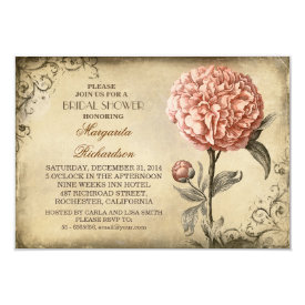 vintage pink peony rustic bridal shower invitation
