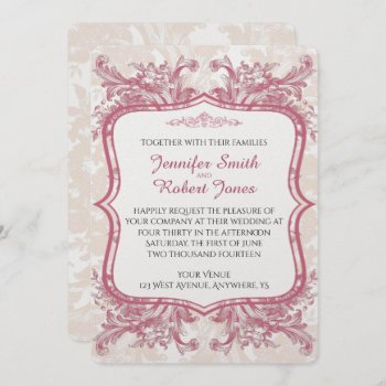 Vintage Pink Peony Wedding Invitation by NoteableExpressions at Zazzle