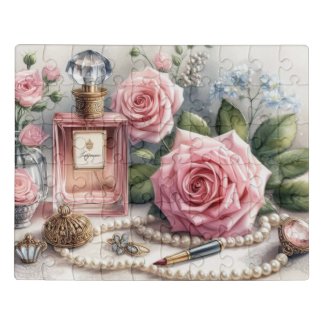 Vintage Pink Perfume Bottle Pearls and Roses 