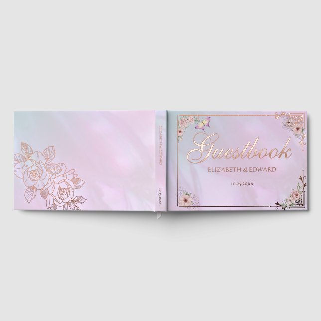 Vintage Pink Periwinkle Peony  Foil Guest Book (Full)