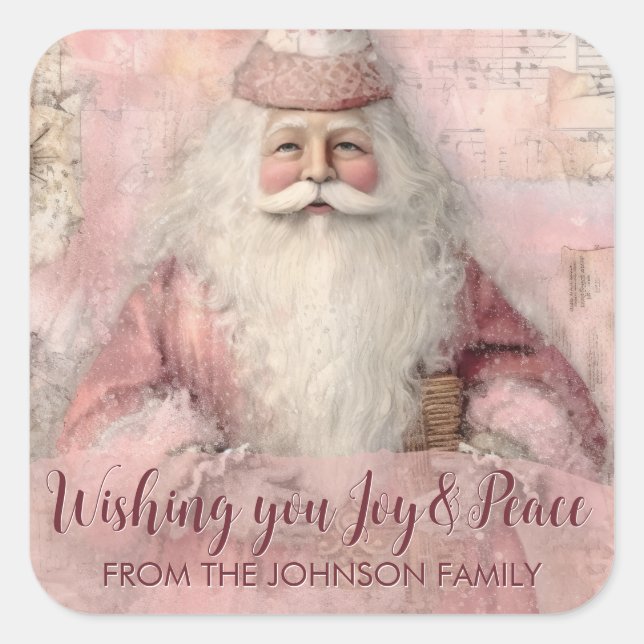 Vintage Pink Photo Christmas Square Sticker (Front)