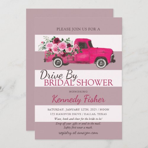 Vintage Pink Pickup truck with roses bridal shower Invitation
