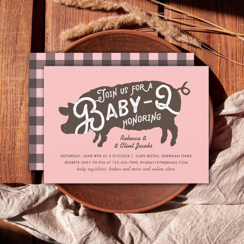 Vintage Pink Pig Baby_Q BBQ Baby Shower Invitation