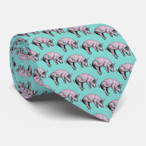Vintage Pink Pig Lithograph Tie
