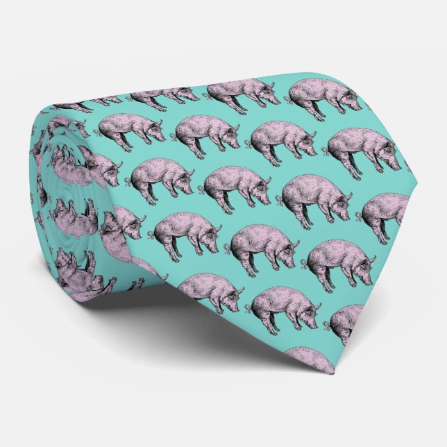 Vintage Pink Pig Lithograph Tie (Rolled)