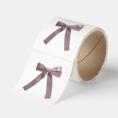 Vintage Pink Plaid Ribbon Bow Coquette Sticker Rol
