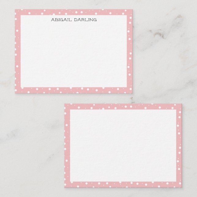 Vintage Pink Polka Dot Pattern Note Card (Front/Back)
