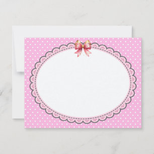 Vintage Pink Polka Dot Scalloped Frame with Bow Note Card
