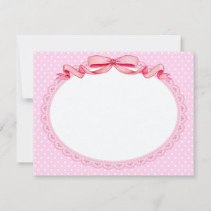 Vintage Pink Polka Dot Scalloped Frame with Bow Note Card