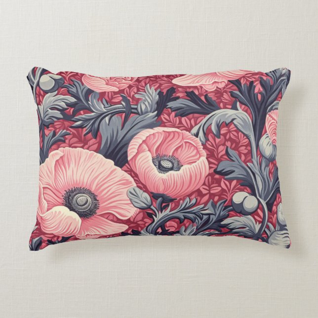 Vintage Pink Poppies Floral  Accent Pillow (Front)
