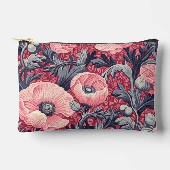 Vintage Pink Poppies Floral  Accessory Pouch (Front)
