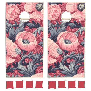 Vintage Pink Poppies Floral Cornhole Set