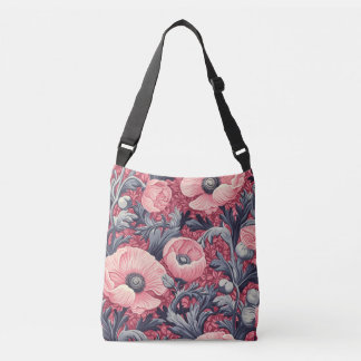 Vintage Pink Poppies Floral  Crossbody Bag