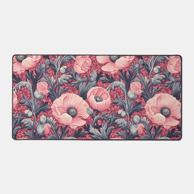 Vintage Pink Poppies Floral  Desk Mat (Front)