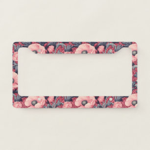 Vintage Pink Poppies Floral License Plate Frame