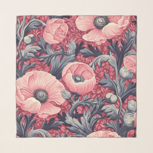 Vintage Pink Poppies Floral Scarf