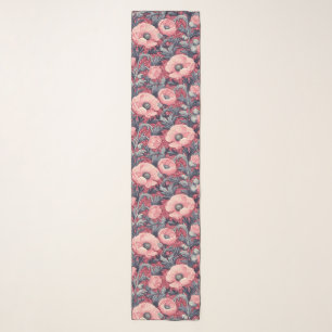 Vintage Pink Poppies Floral Scarf