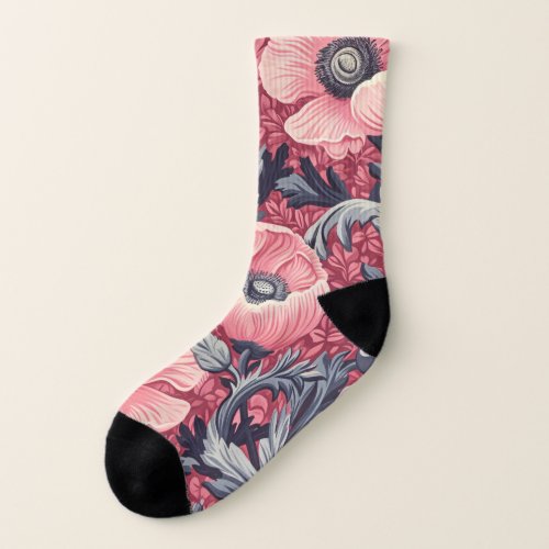 Vintage Pink Poppies Floral  Socks