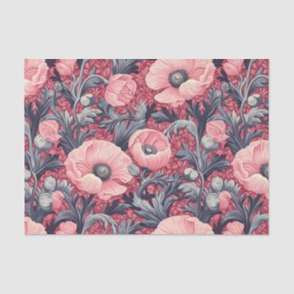 Vintage Pink Poppies Floral  Tissue Paper