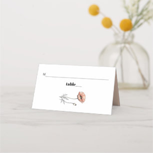 Vintage Pink poppies wildflowers floral wedding Place Card