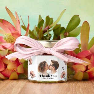 Vintage Pink poppies wildflowers photo wedding Honey Jar Favors