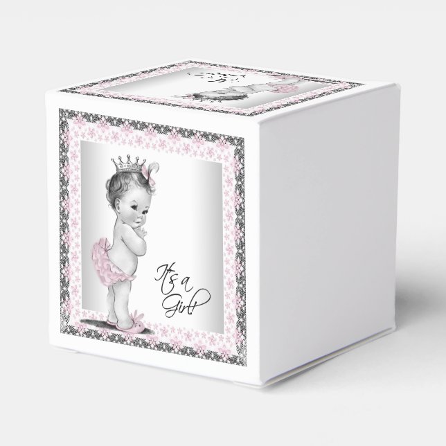 Vintage Pink Princess Baby Shower Favor Boxes (Back Side)