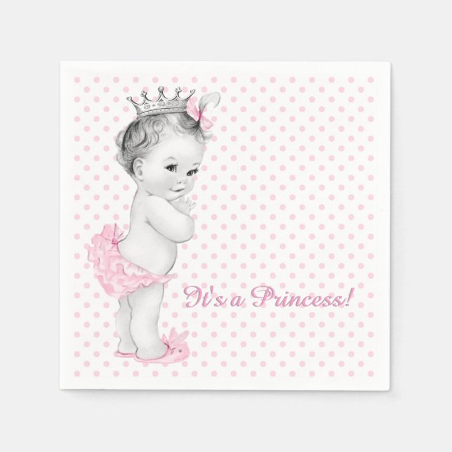 Vintage Pink Princess Baby Shower Paper Napkins (Front)