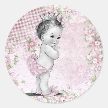 Vintage Pink Princess Baby Shower Stickers by The_Vintage_Boutique at Zazzle